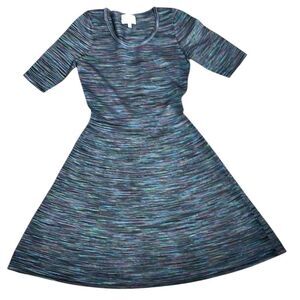 Milly Dress Space Dyed Fit & Flare Blue Knit Stretch Scoop Neck Short Sleeve S